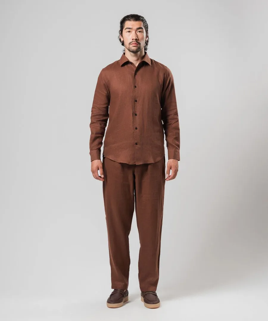 Льняной комплект терракотового цвета